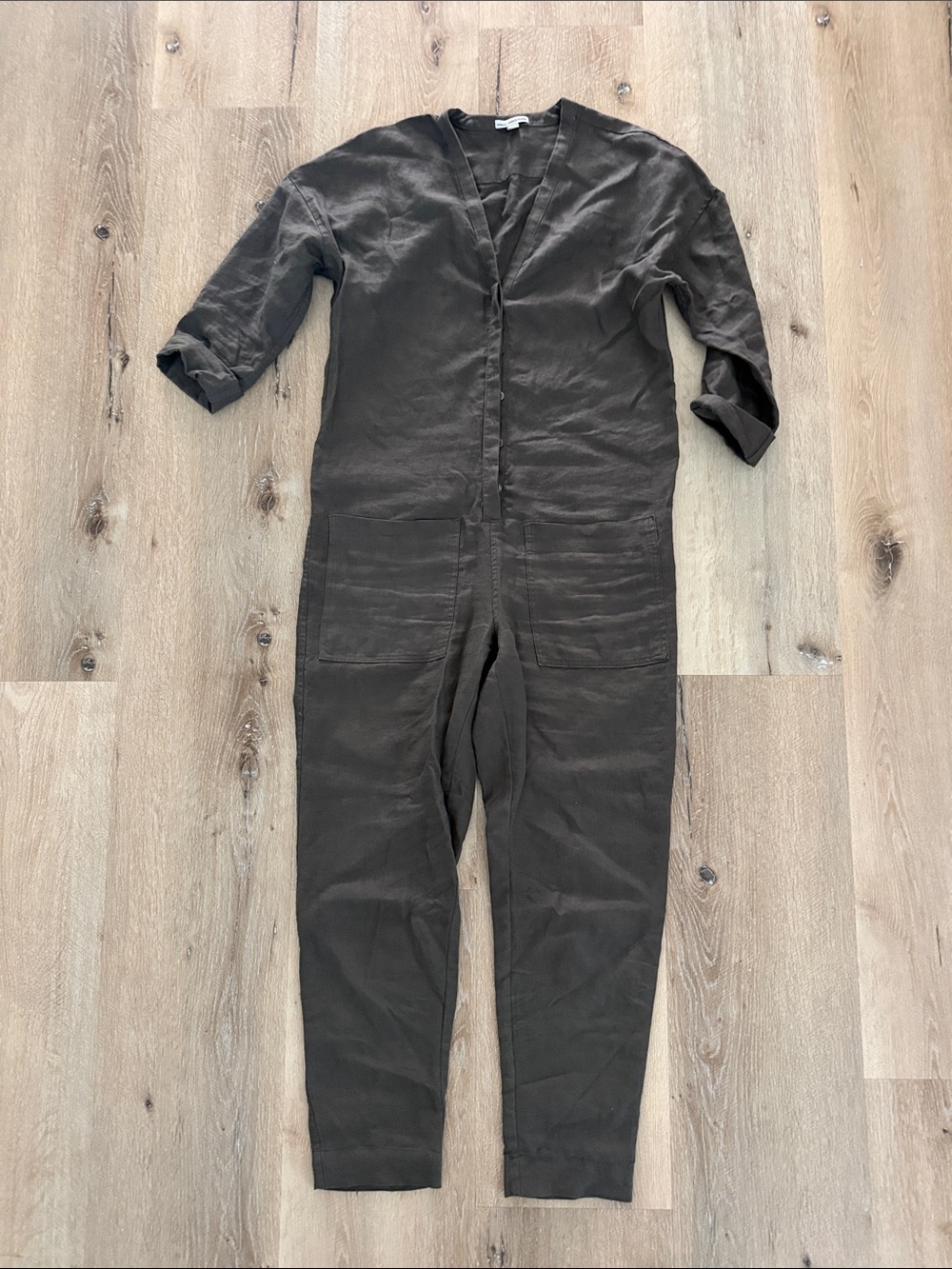 James Perse Olive linen Jumpsuit with Front Pockets